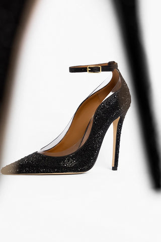 Larroudé by Sergio Hudson: Addison Pump Black Satin and Crystals Sandal Larroude x Sergio Hudson