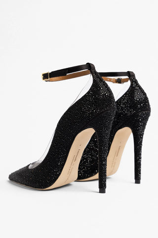 Larroudé by Sergio Hudson: Addison Pump Black Satin and Crystals Sandal Larroude x Sergio Hudson