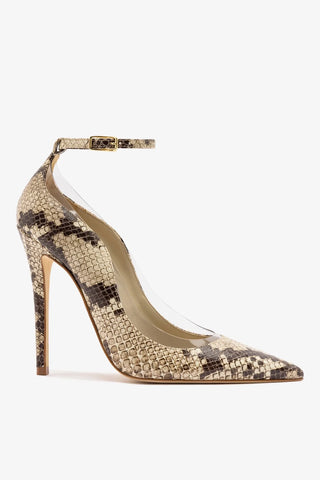 Larroudé by Sergio Hudson: Tahleya Pump Beige Snake Leather Sandal Larroude x Sergio Hudson