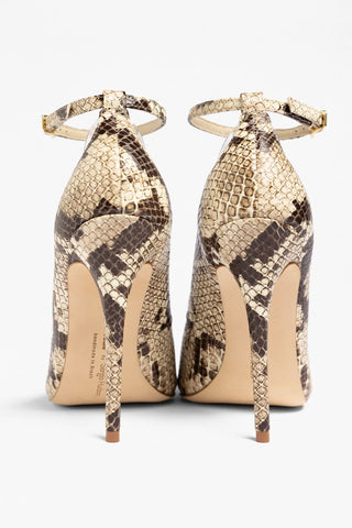 Larroudé by Sergio Hudson: Tahleya Pump Beige Snake Leather Sandal Larroude x Sergio Hudson