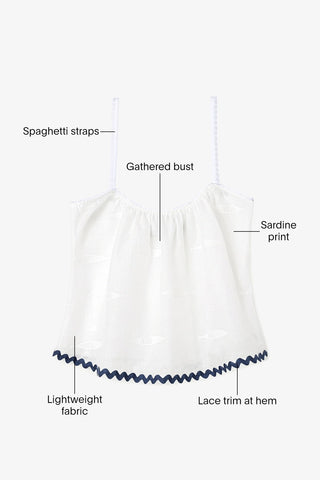 The Perfect Tank Top Embroidered Fish with Navy Trim Top Sheridan Cox by Larroudé