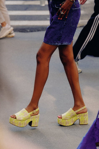 Miso Platform Sandal In Yellow Houndstooth Fabric