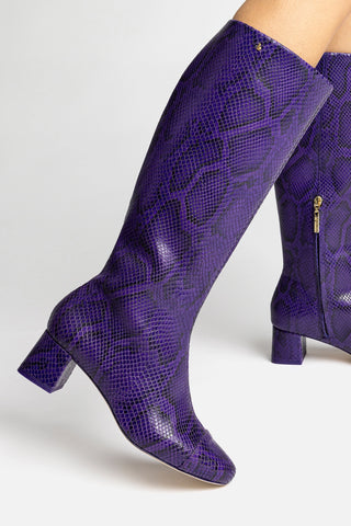 Edie Boot In Eggplant Python Embossed Leather