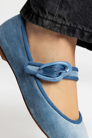 Verona Ballet Flat In French Blue Velvet Ballet Larroudé