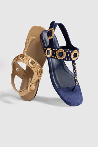 Milan Studs Thong Sandal In Peanut Suede