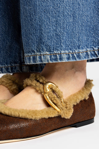 Verona Ballet Flat In Cocoa Leather And Natural Shearling