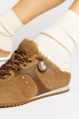 Stella Mule In Peanut Suede And Natural Shearling