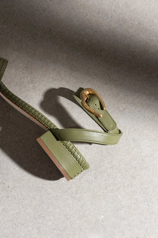 Verona Flat Sandal In Seaweed Leather