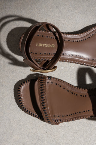 Verona Flat Sandal In Burnt Umber Leather