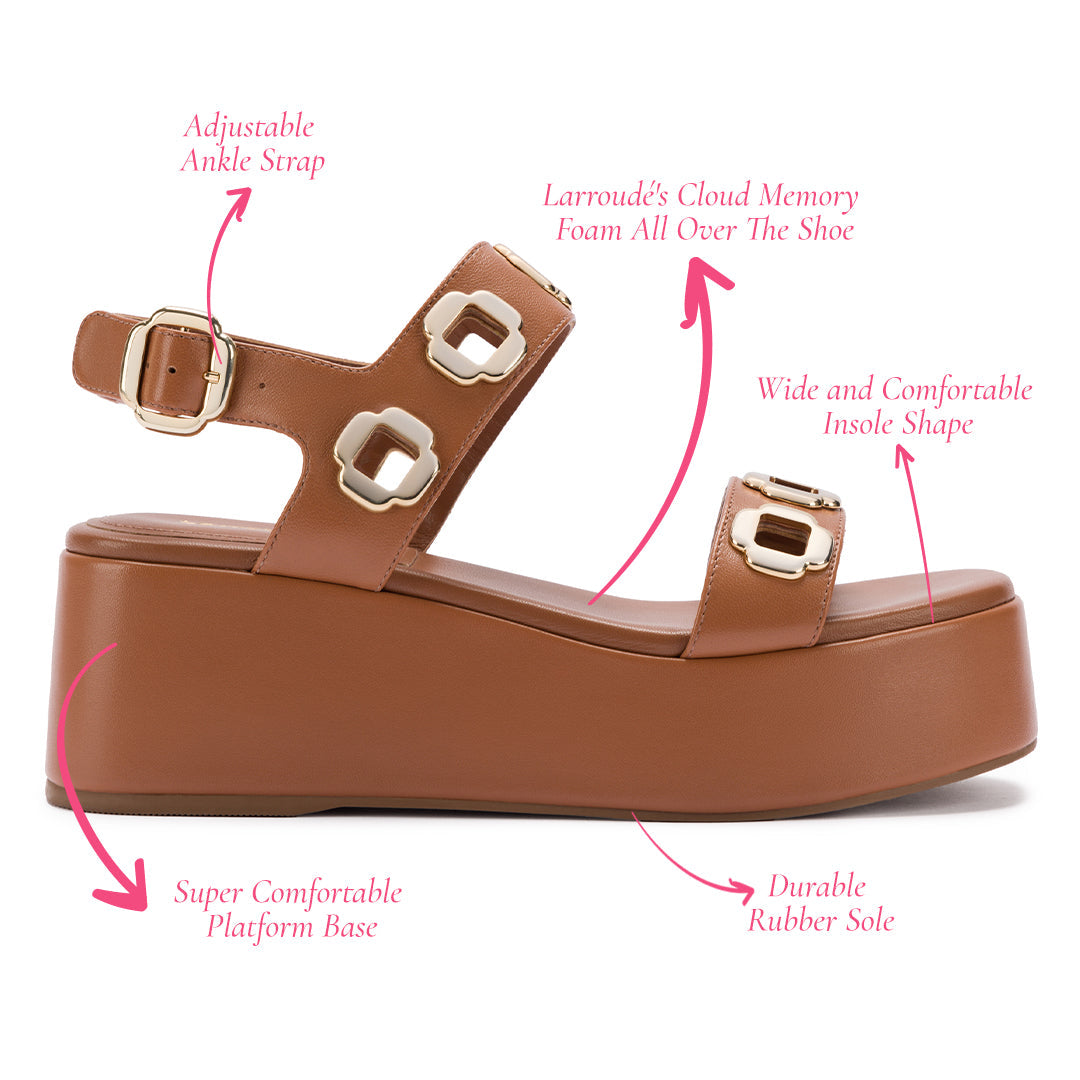 Milan Flatform Sandal In Caramel Leather