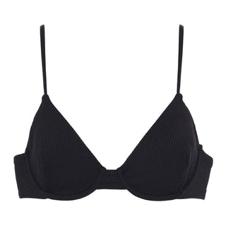 Top de bikini delicado de canalé negro