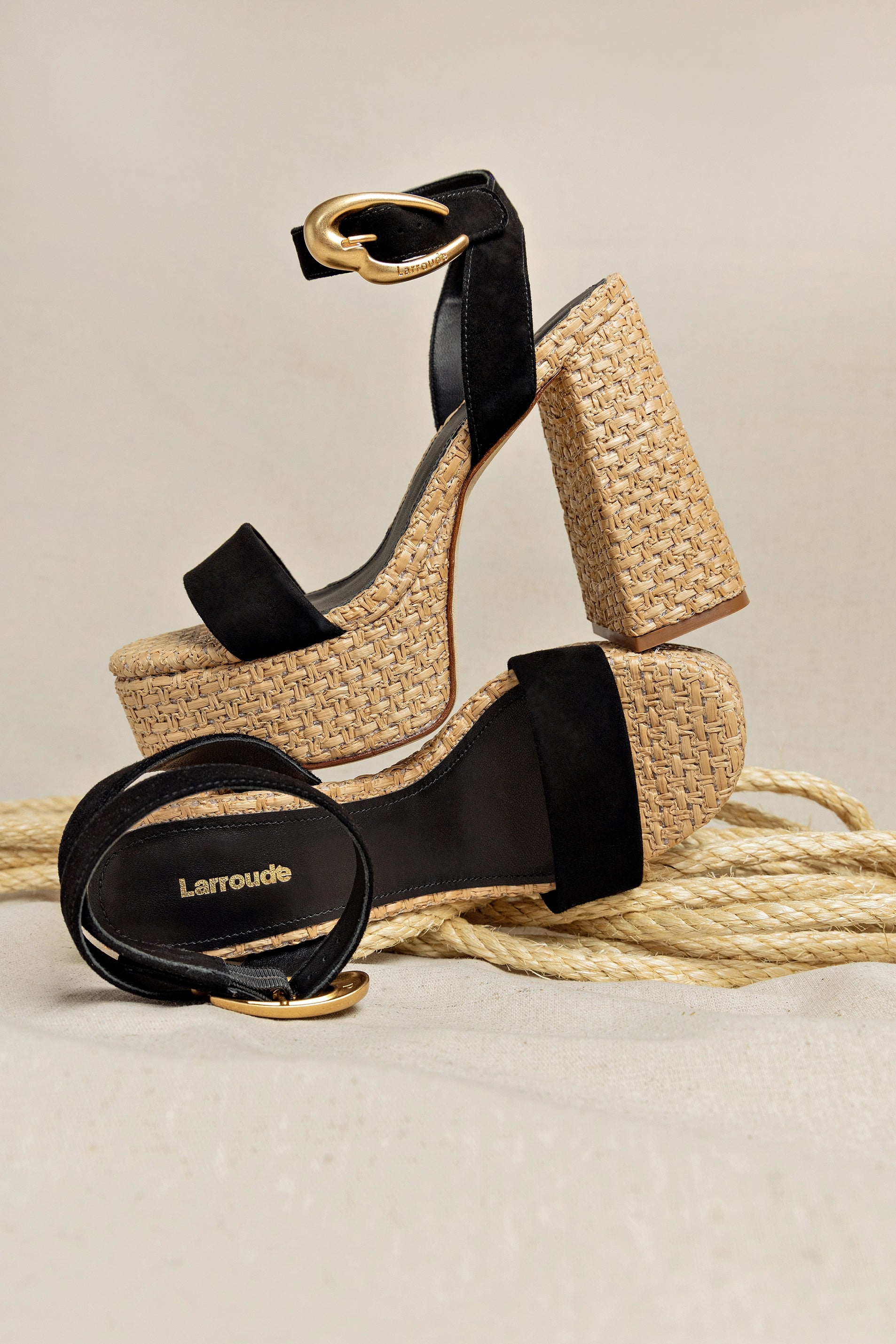 Dolly Verona Sandal In Black Suede and Natural Raffia - Sandals Dolly Verona Sandal In Black Suede and Natural Raffia - Sandals