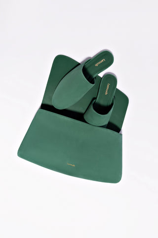 Venice Flat Mule and Pouch Kit In Emerald Suede