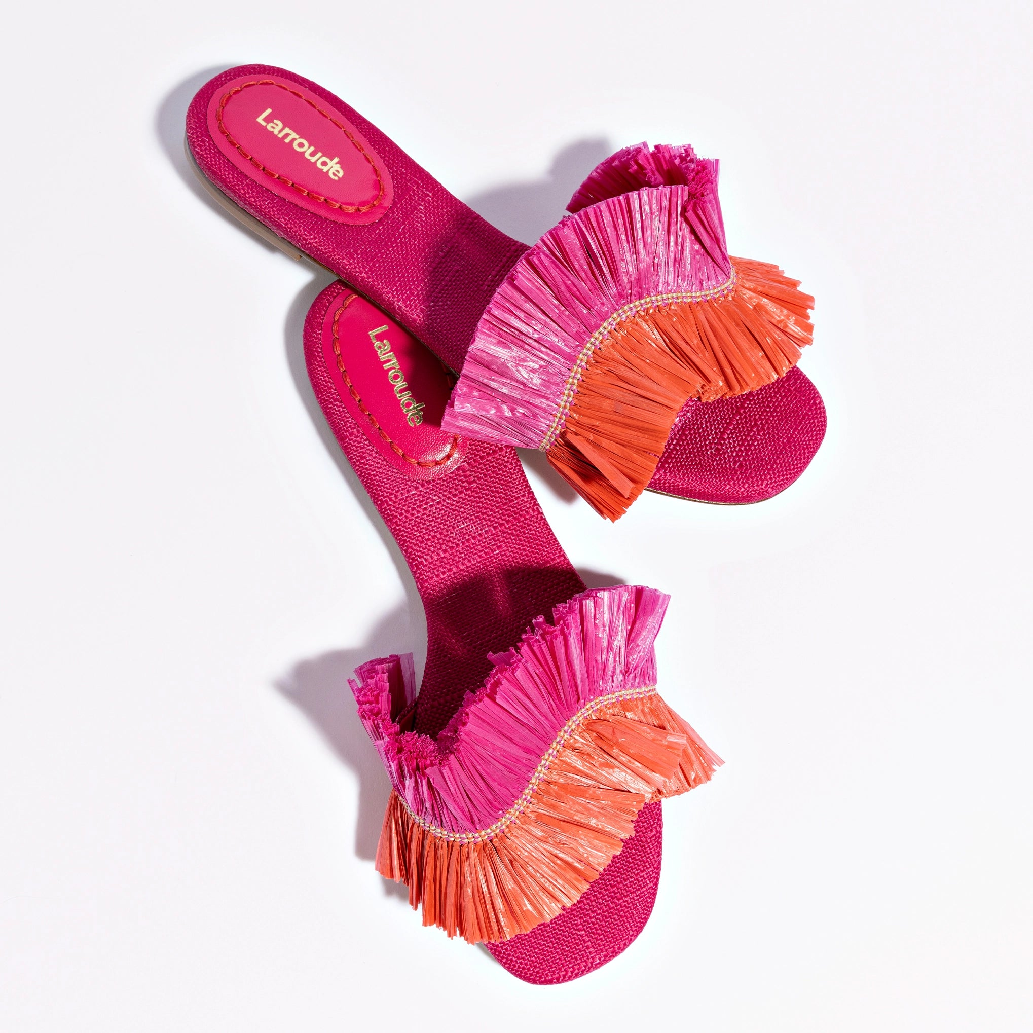 Zapatos planos con flecos Ivy en rafia rosa y naranja