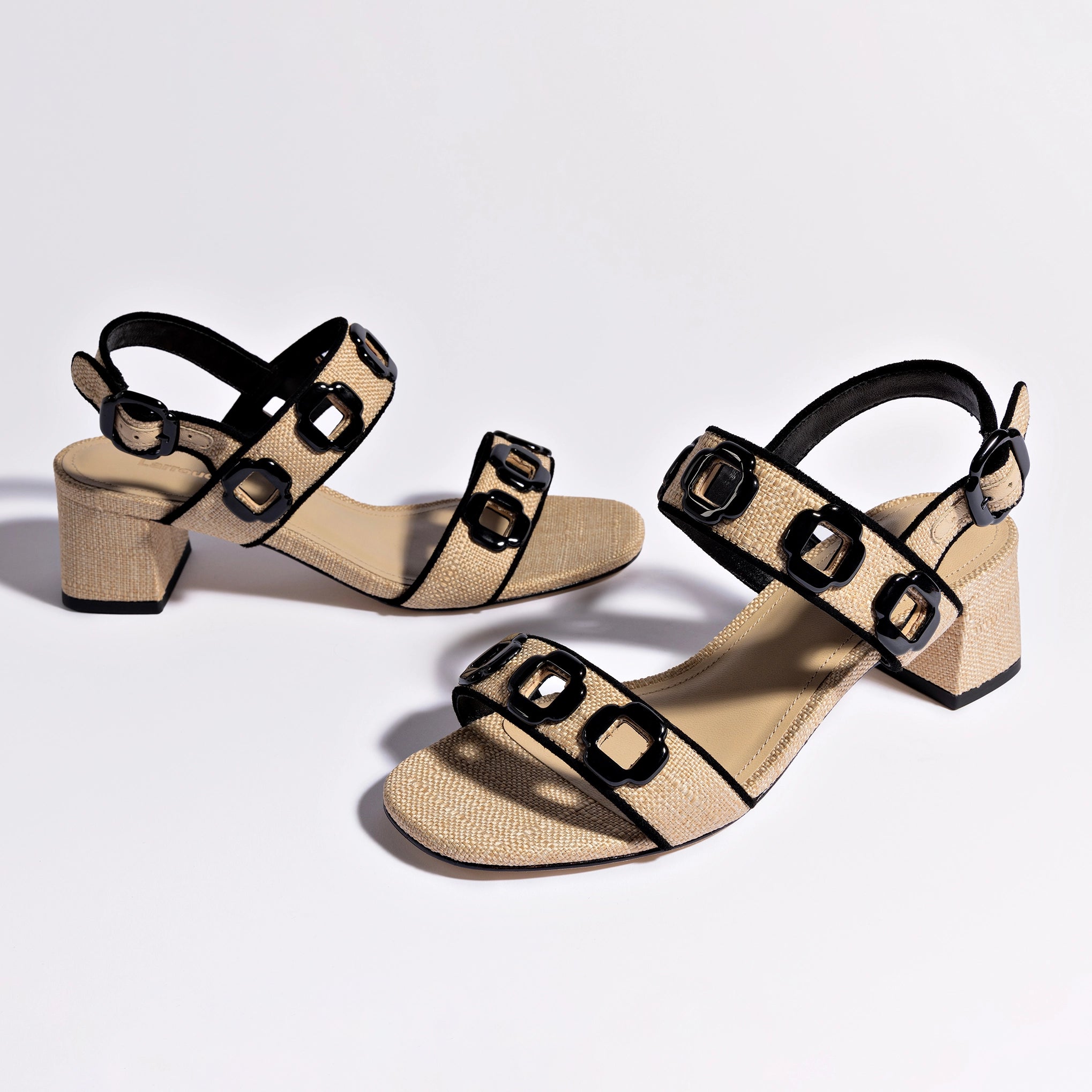 Milan Sandal In Beige Raffia and Black Trimming