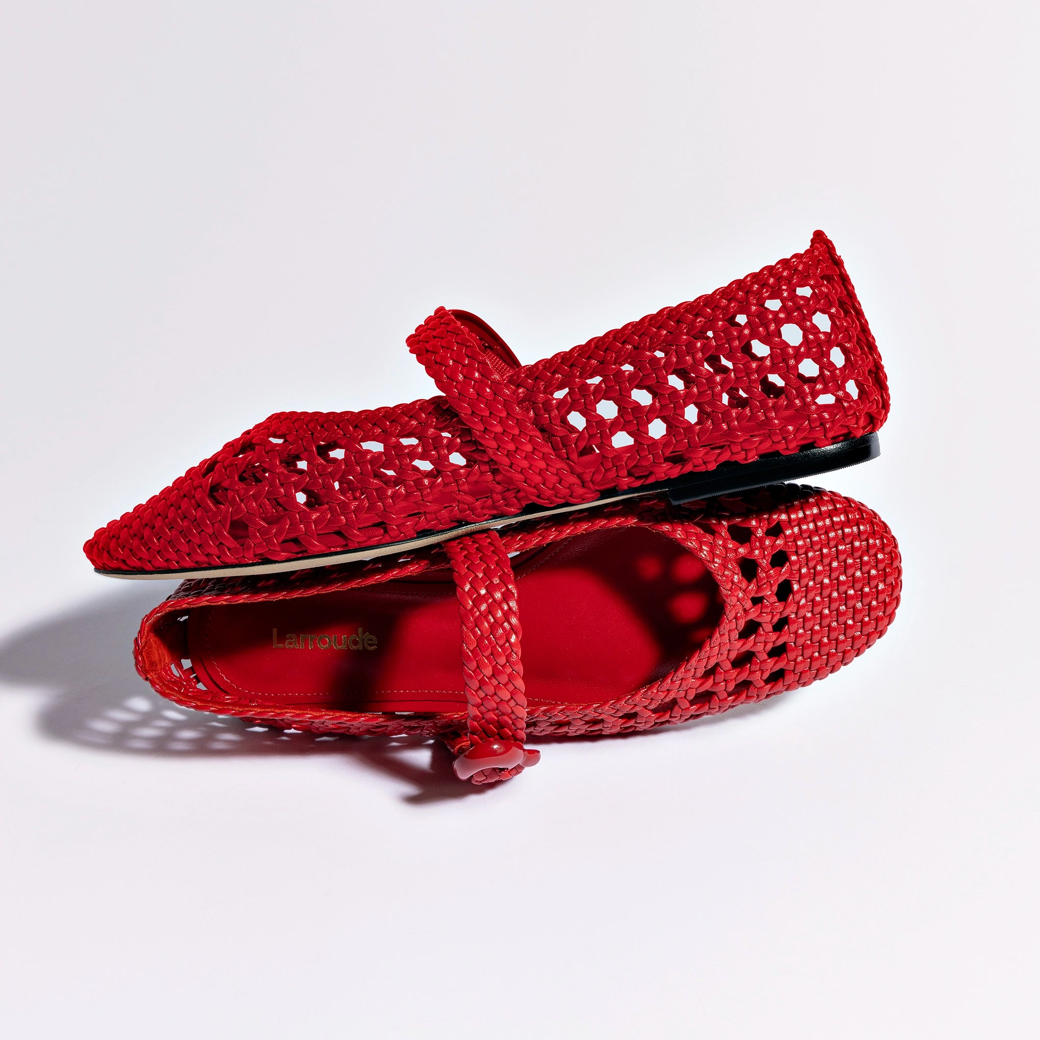 Verona Macrame Ballet Flat In Scarlet Leather