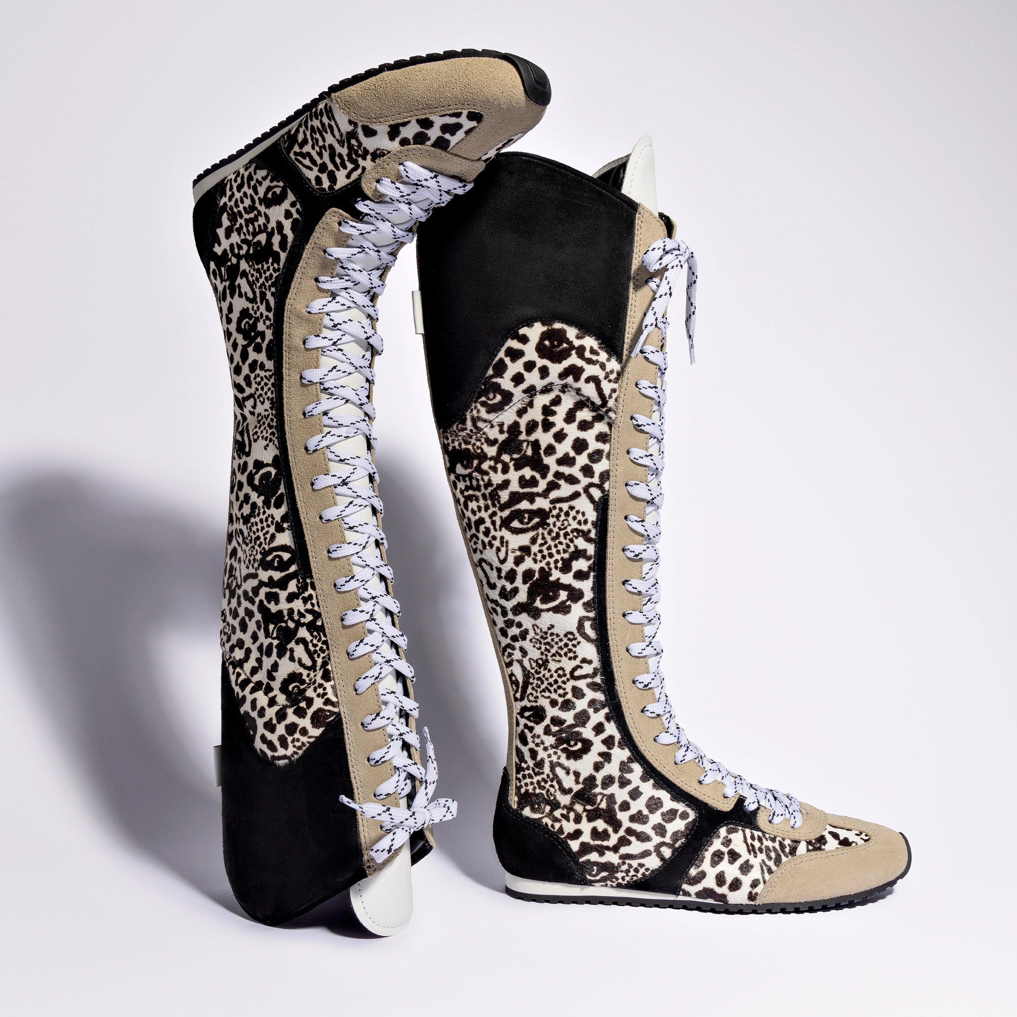 Larroude x Jonathan Cohen Flat Hi Sneaker Boot In Cheetah Black Suede