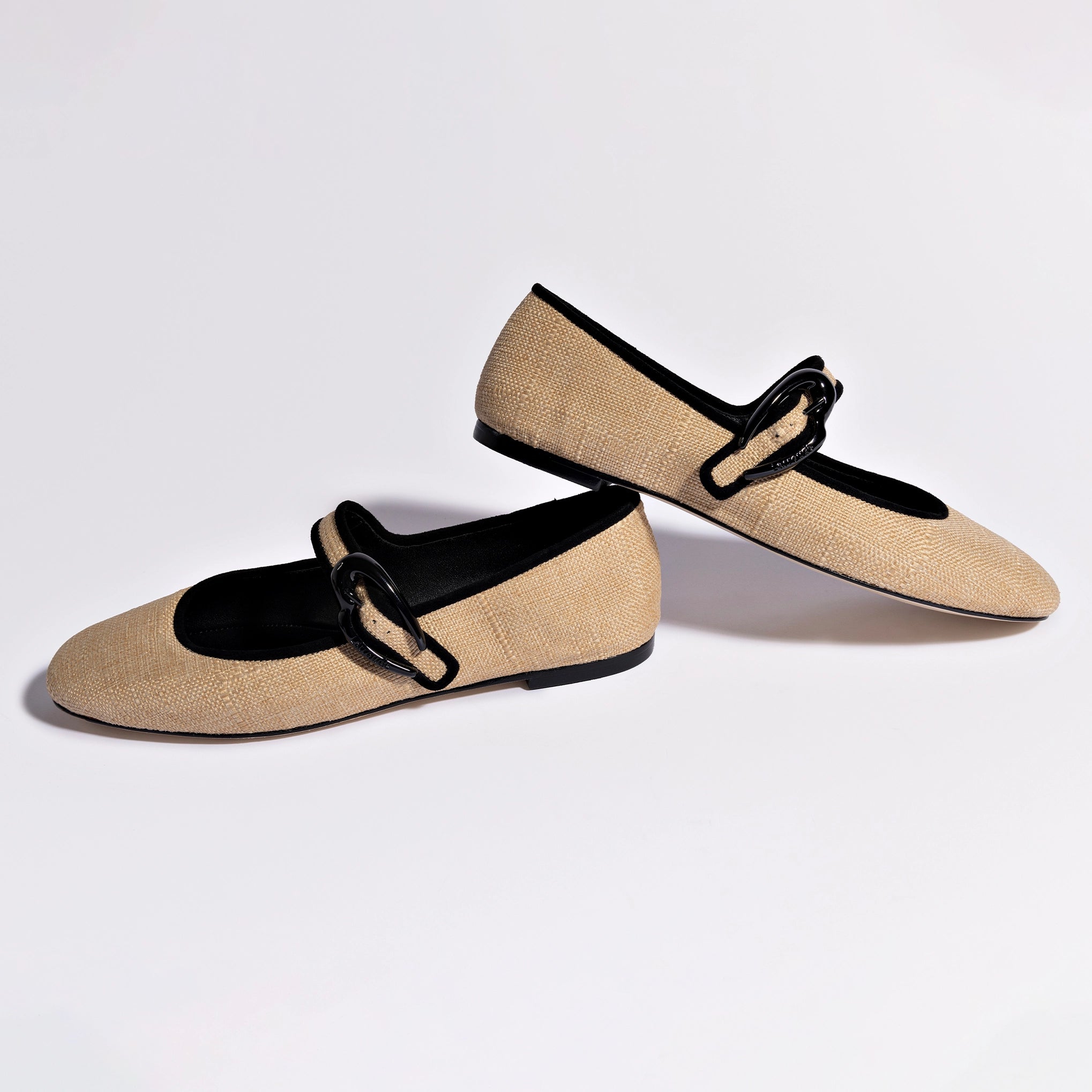 Verona Ballet Flat In Beige Raffia and Black Trimming