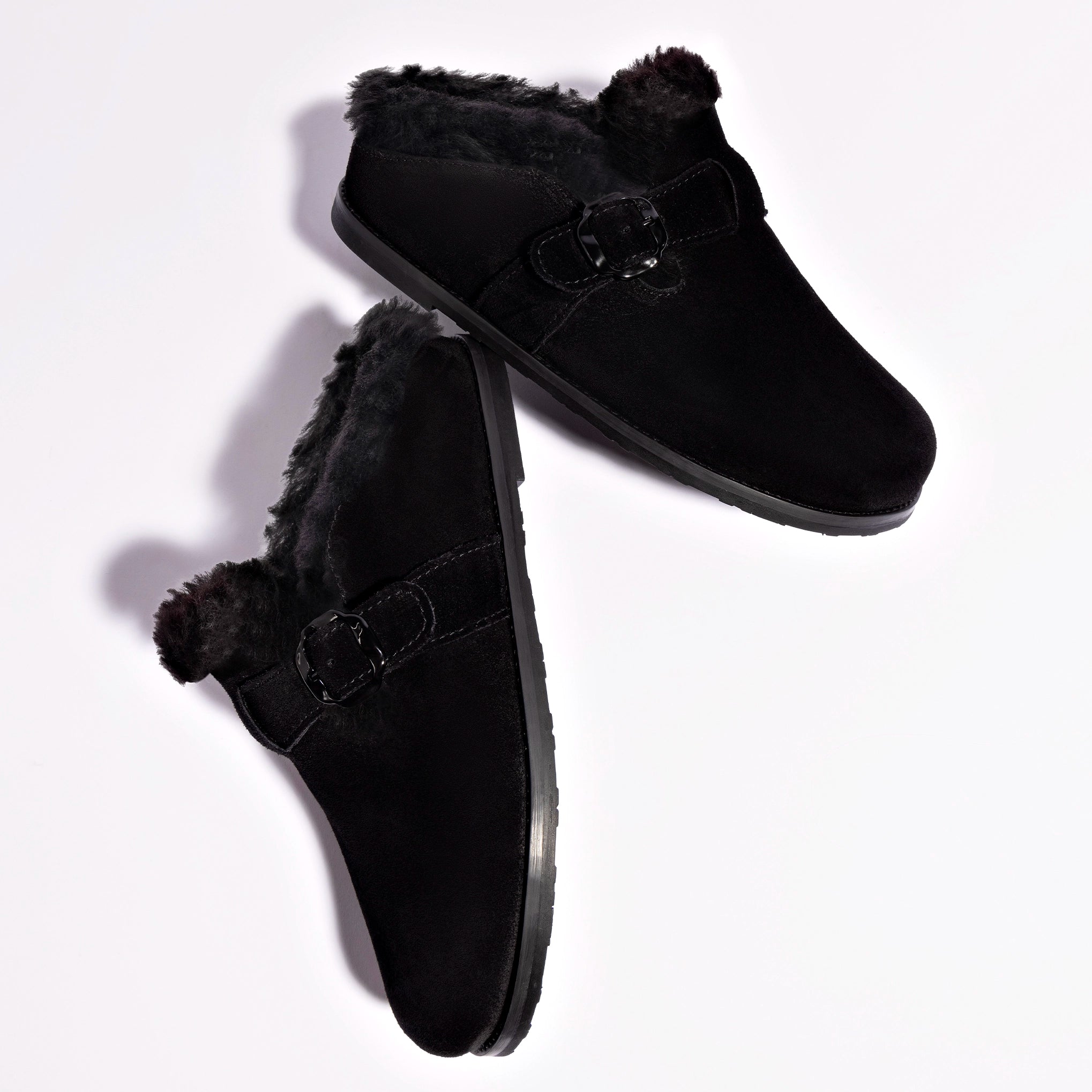 Milan Fur Clog In Black Suede