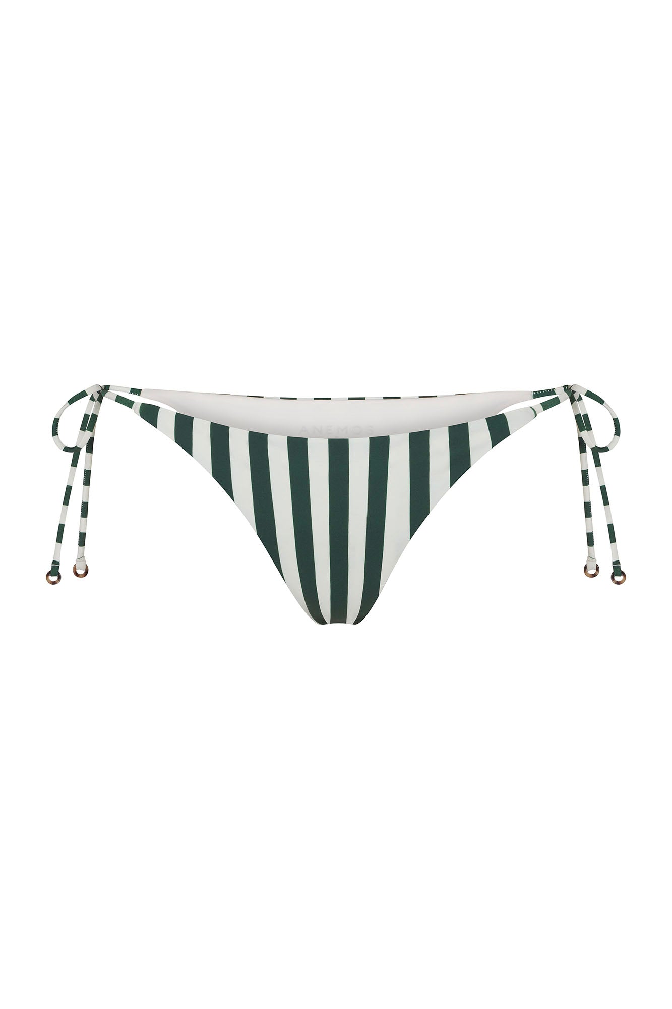 String Tie Bikini Bottom in Green Vertical Stripes