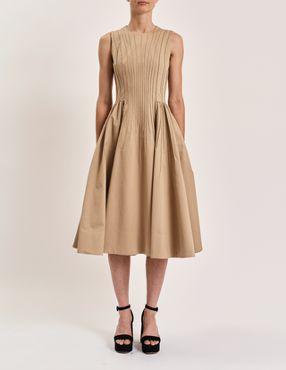 Pintuck Dress in Khaki