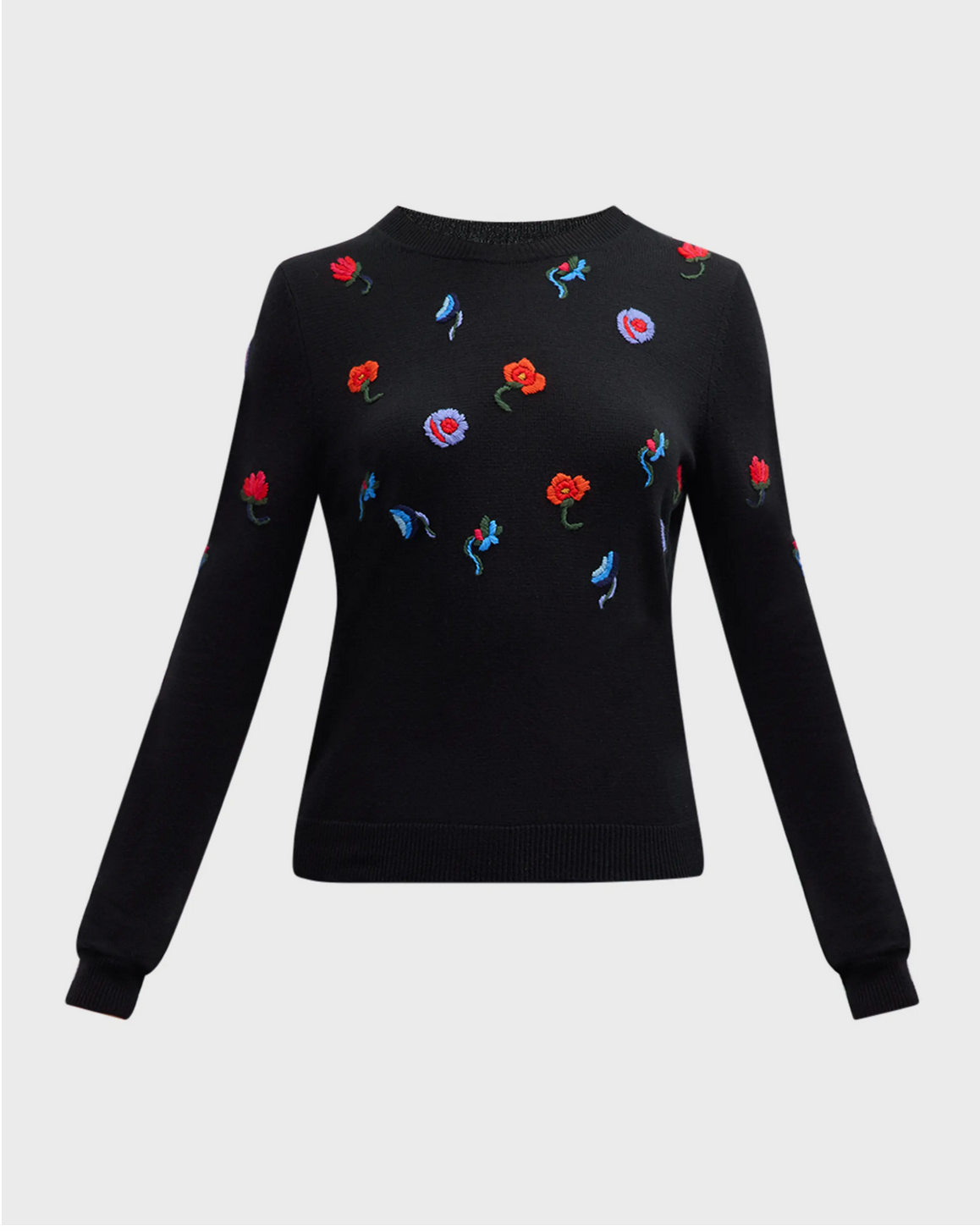 Floral Embroidered Cashmere Crewneck Sweater
