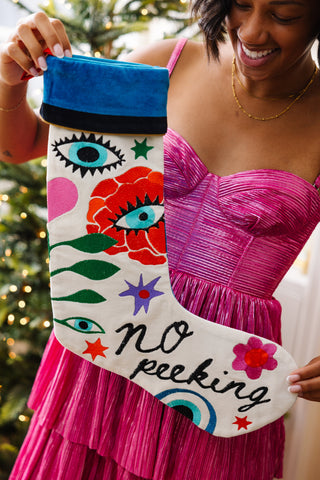 No Peeking Embroidered Stocking