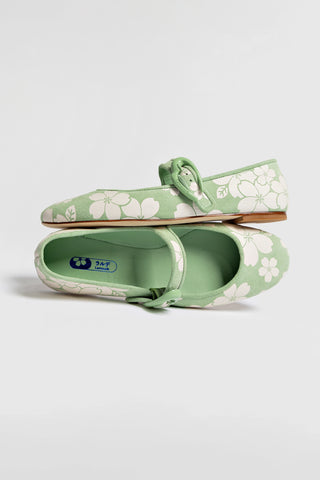 Verona Ballet Flat In Pistacchio Sakura Printed Suede