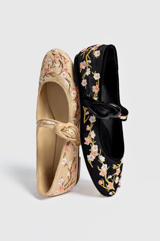 Verona Ballet Flat In Black Sakura Printed Fabric