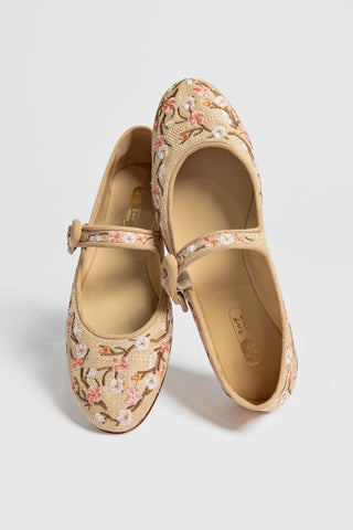 Verona Ballet Flat In Beige Sakura Printed Raffia