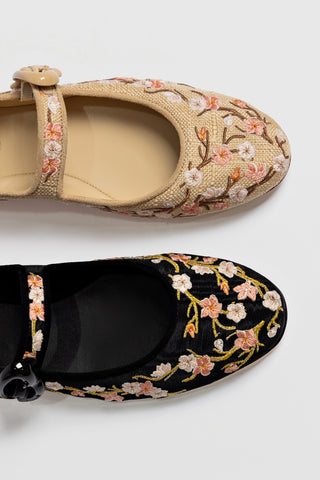 Verona Ballet Flat In Black Sakura Printed Fabric