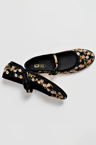 Verona Ballet Flat In Black Sakura Printed Fabric