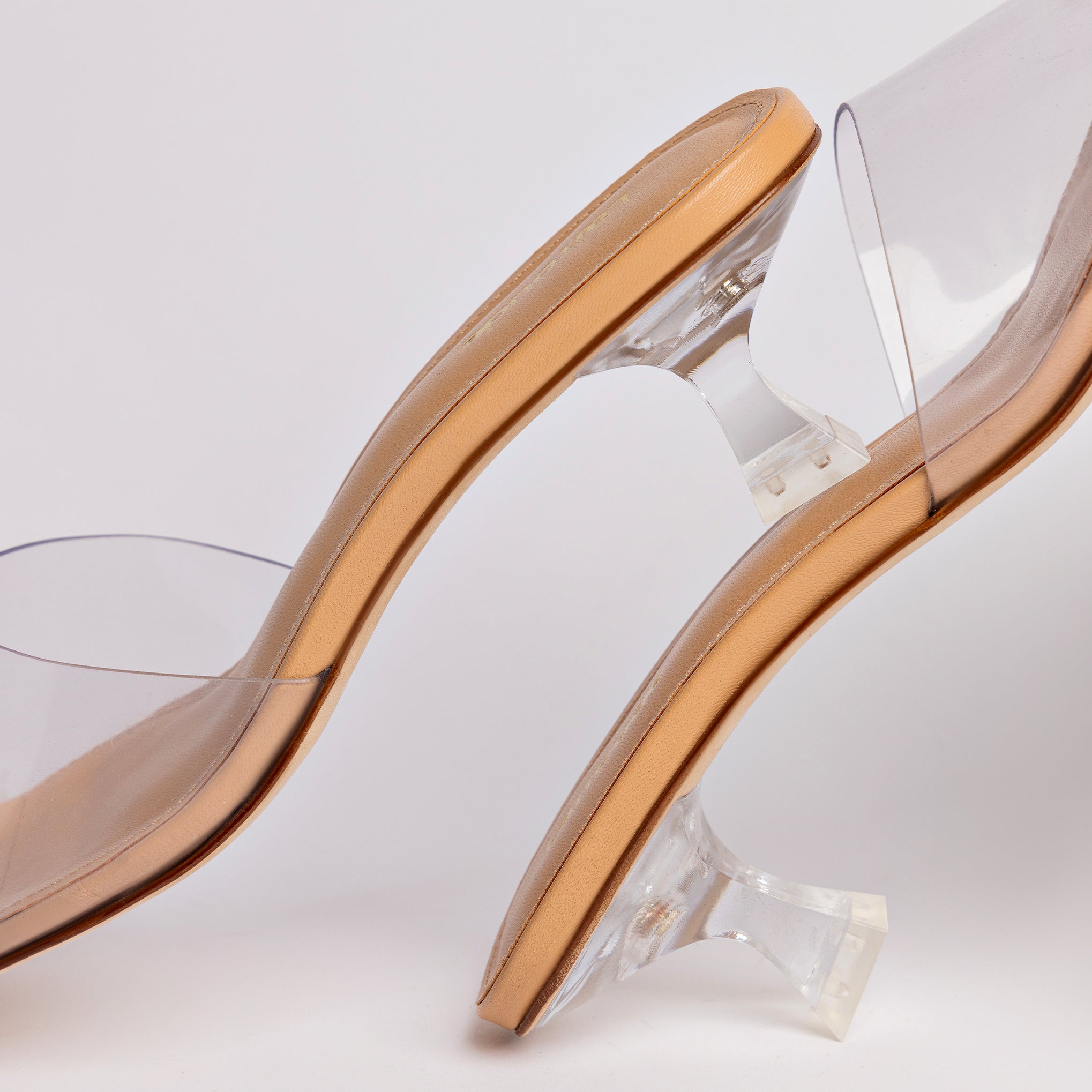 Vivi Lucite Mule In Tan Leather and Vinyl