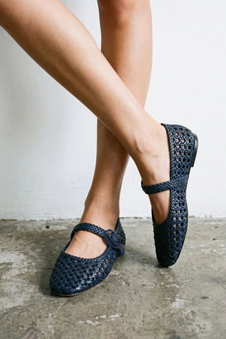 Verona New Macrame Ballet Flat In Navy Leather