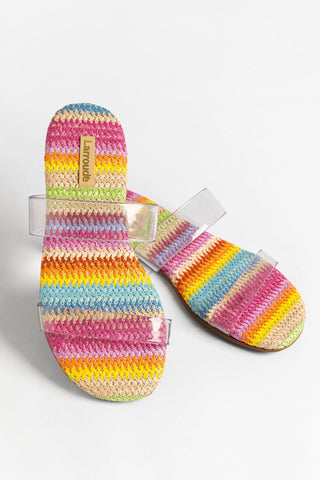 Gabe Clear Flat Rainbow Raffia Flat Larroudé