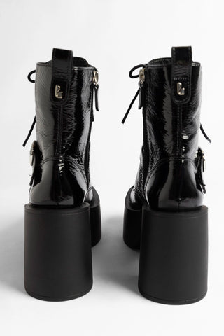 Olivia Patti Platform Boot Black Patent Leather Boot Larroudé