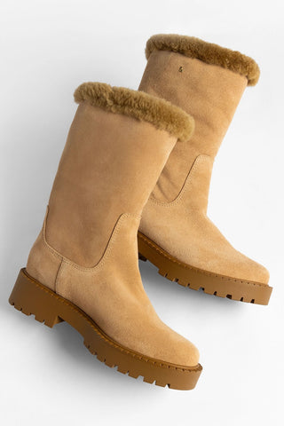 Harper Shearling Boot Peanut Suede Boot Larroudé