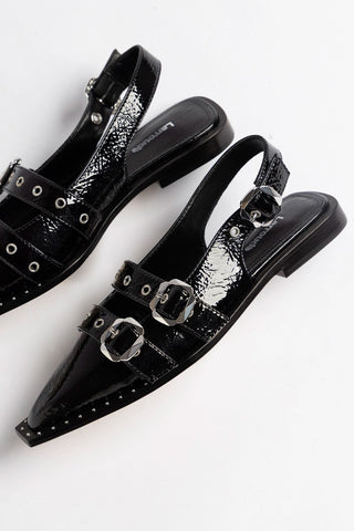 Patti Flat Black Patent Leather Flat Larroudé