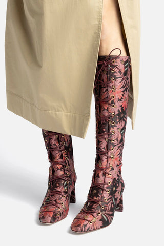 Larroudé x Markarian Alexis Hi Boot In Floral Embroidery Burgundy Fabric