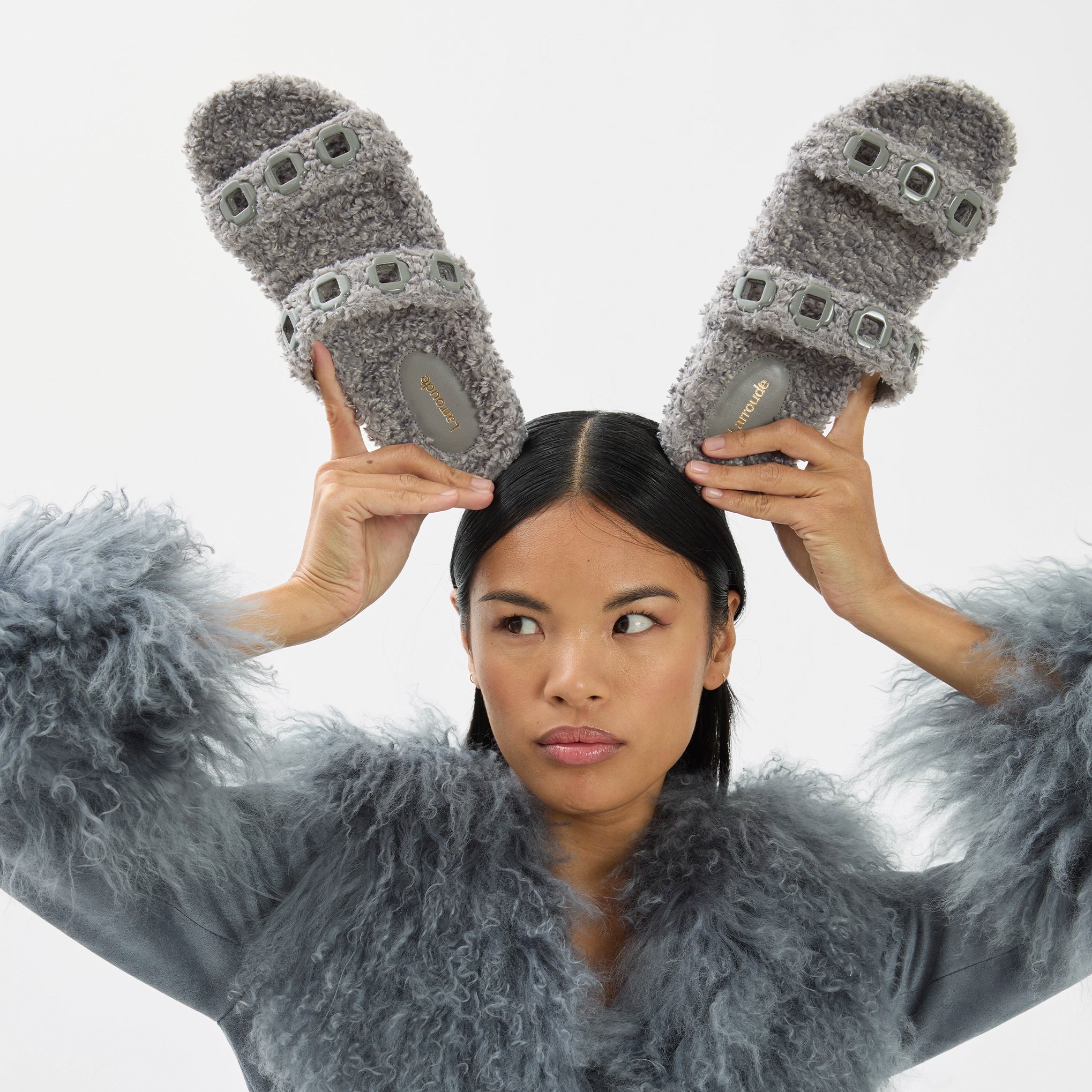 Grey furry slides clearance