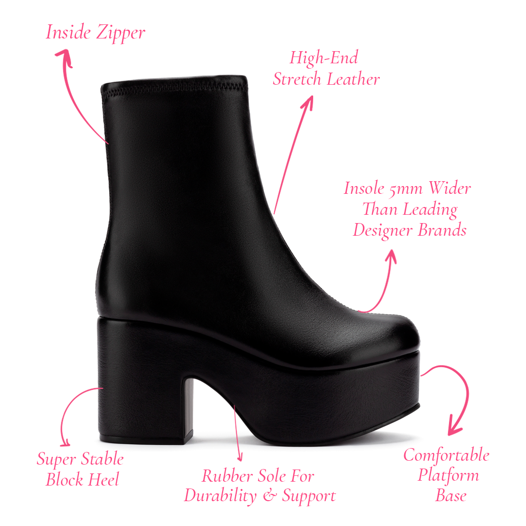 Miso Platform Boot In Black Stretch Leather