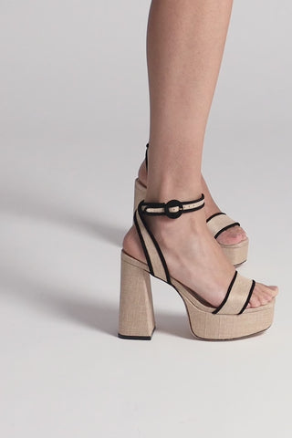 Dolly Sandal In Beige Raffia and Black Trimming Sandal Larroudé