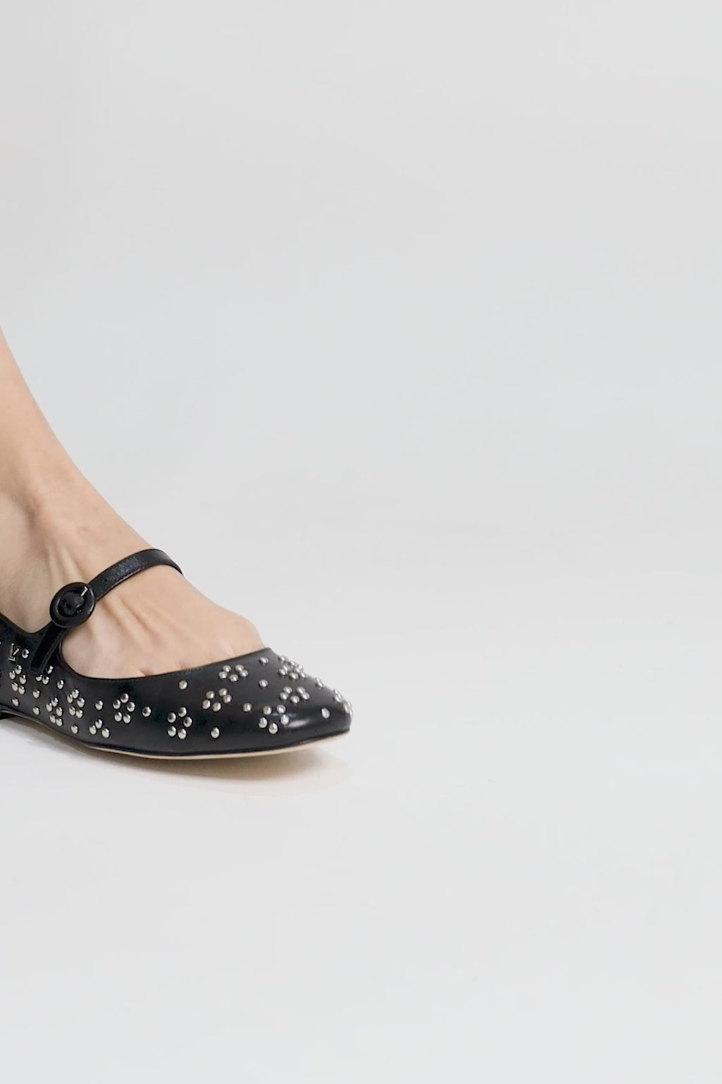 Blair Ballet Flat In Black Leather and Metallic Studs