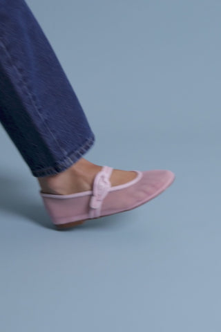 Verona Mesh Ballet Flat In Strawberry Cream Mesh and Leather Ballet Larroudé