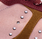 Tulip, Russet and Wine Suede and Silver Metallic Leather