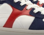 White and Blood Red Leather and Navy Suede