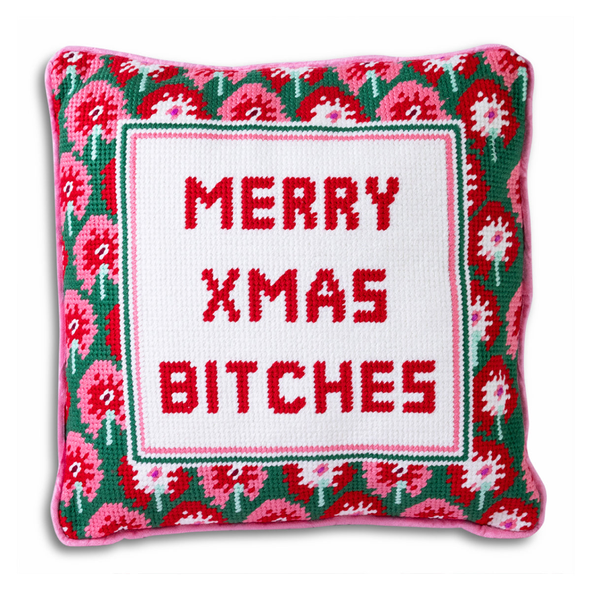 Almohada de punto de cruz Merry Xmas Bitches