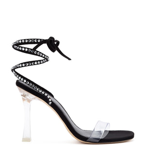 Disco Gloria Lace-up Sandal In Black Suede and Vinyl with Acrylic