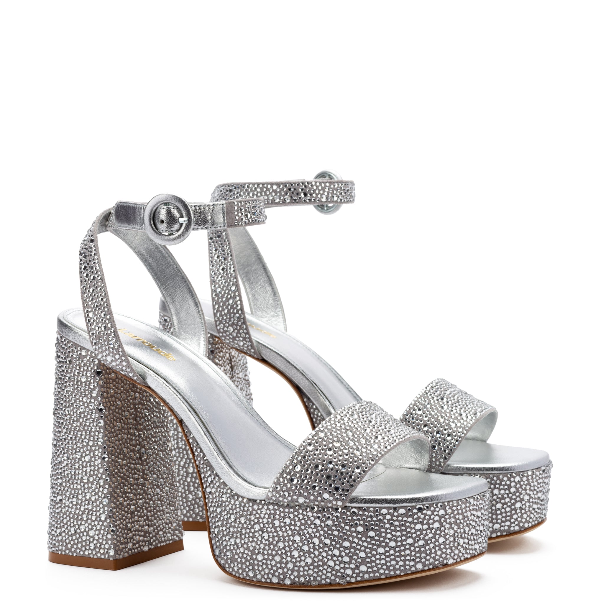 Sandalia Dolly Crystal en ante gris