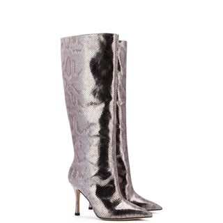 Kate Boot In Silver Metallic Stamped Leather